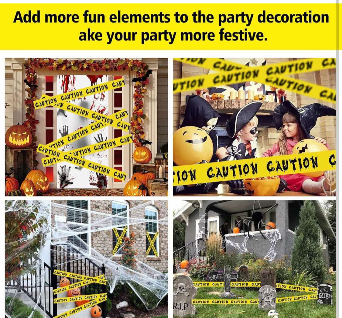 (2)Halloween Decorations Caution Tape, Halloween Caution Tape Self Adhesive Yellow Warning Tape for Halloween Decorations Birthday Party Workplace Zombie Banner Door - 82.02ft x 1.89"