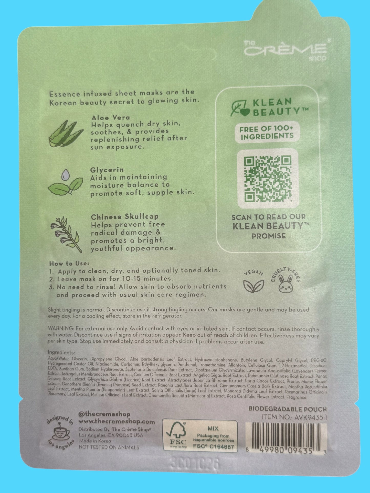 THE CREME SHOP Face Mask Sheet Mask Aloe Vera X3 *NEW* - Flip It Now