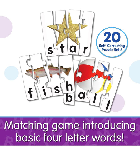 Learning Journey International Match It! - 4 Letter Words - 20 Self-Correcting Reading & Spelling Puzzles with Matching Images, Multicolor - Flip It Now