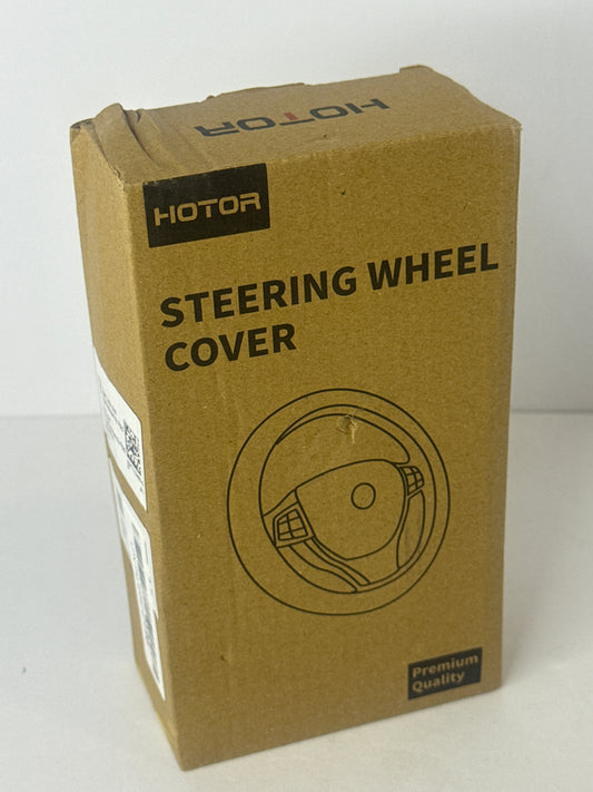 HOTOR Car Steering Wheel Cover - Universal Car Accessory for Diverse Cars, Durable Leather Cover with Anti-Slip Lining, for Steering Wheel with a Diameter of 14.5"-15",Black