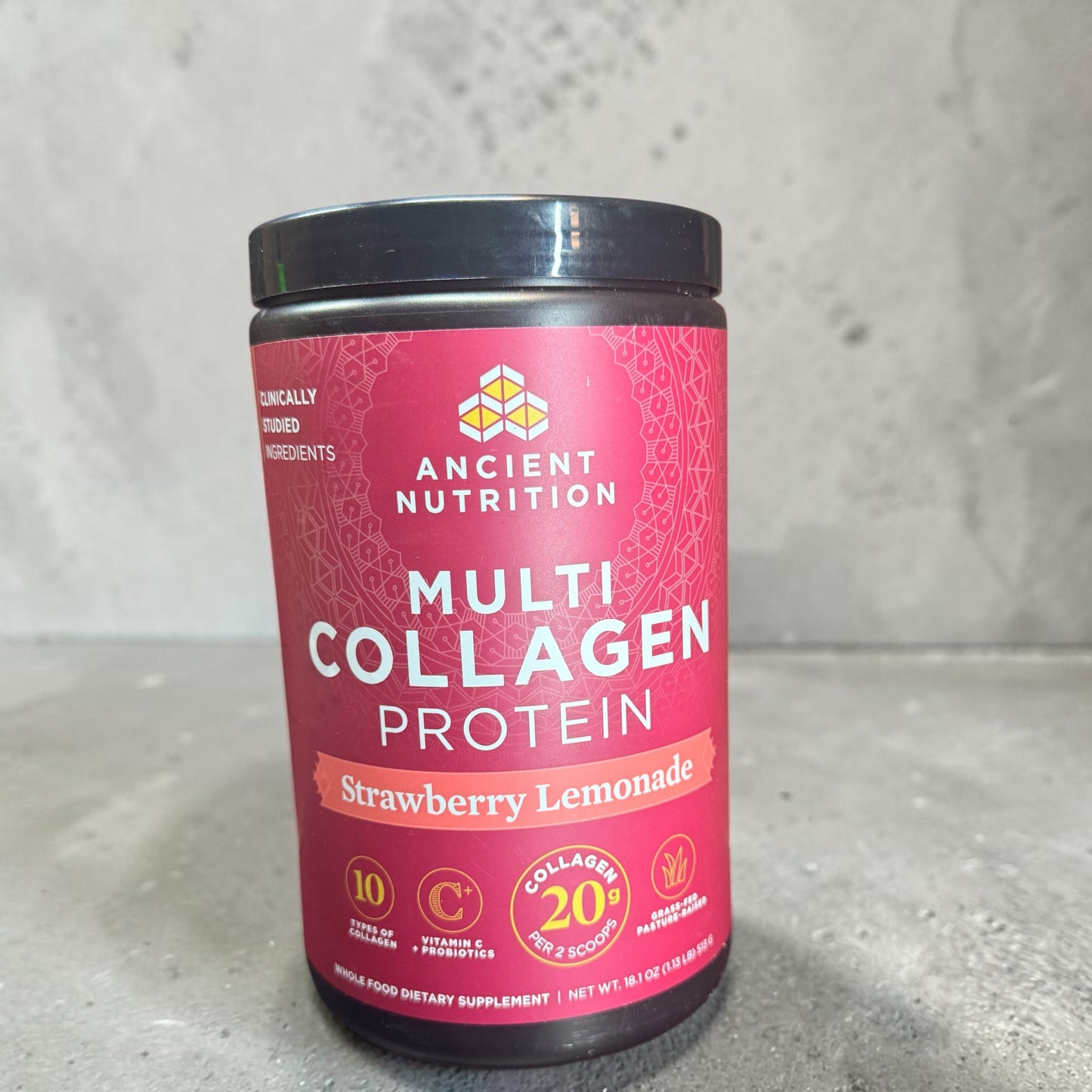 Ancient Nutrition Hydrolyzed Collagen Peptides Powder with Probiotics, Strawberry Lemonade Multi Collagen Protein for Women and Men with Vitamin C, 45 Servings, Supports Skin and Nails, Gut Health, 18