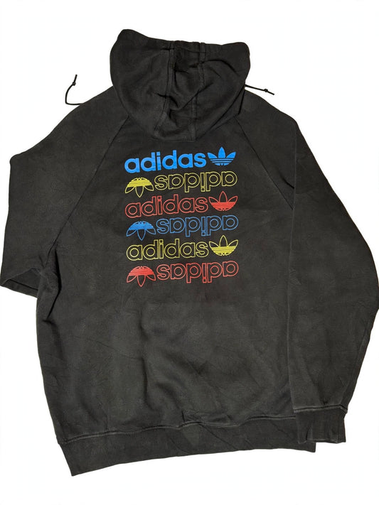 Adidas Originals Hoodie Size M Black Rainbow Trefoil Stack Front Back Print - Flip It Now
