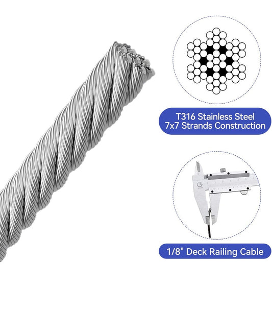 1/8 Stainless Steel Cable Railing, 7x7 Strand Construction, 600FT - Flip It Now