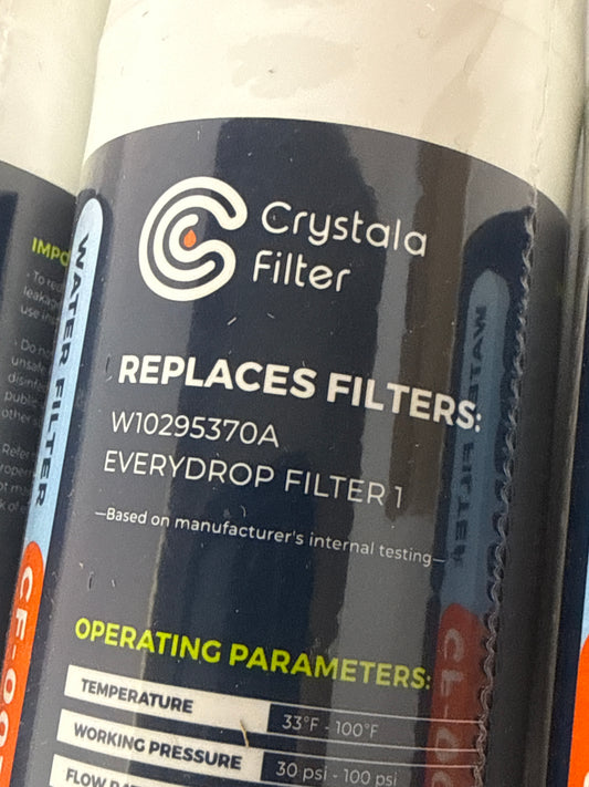 (3)Crystala Filters Refrigerator Water Filter Compatible with W10295370A, EDR1RXD1, Filter 1, W10295370, P4RFWB, P8RFWB2L, 46-9930, 46-9081 Refrigerator Water Filter | Pack of 3 - Flip It Now