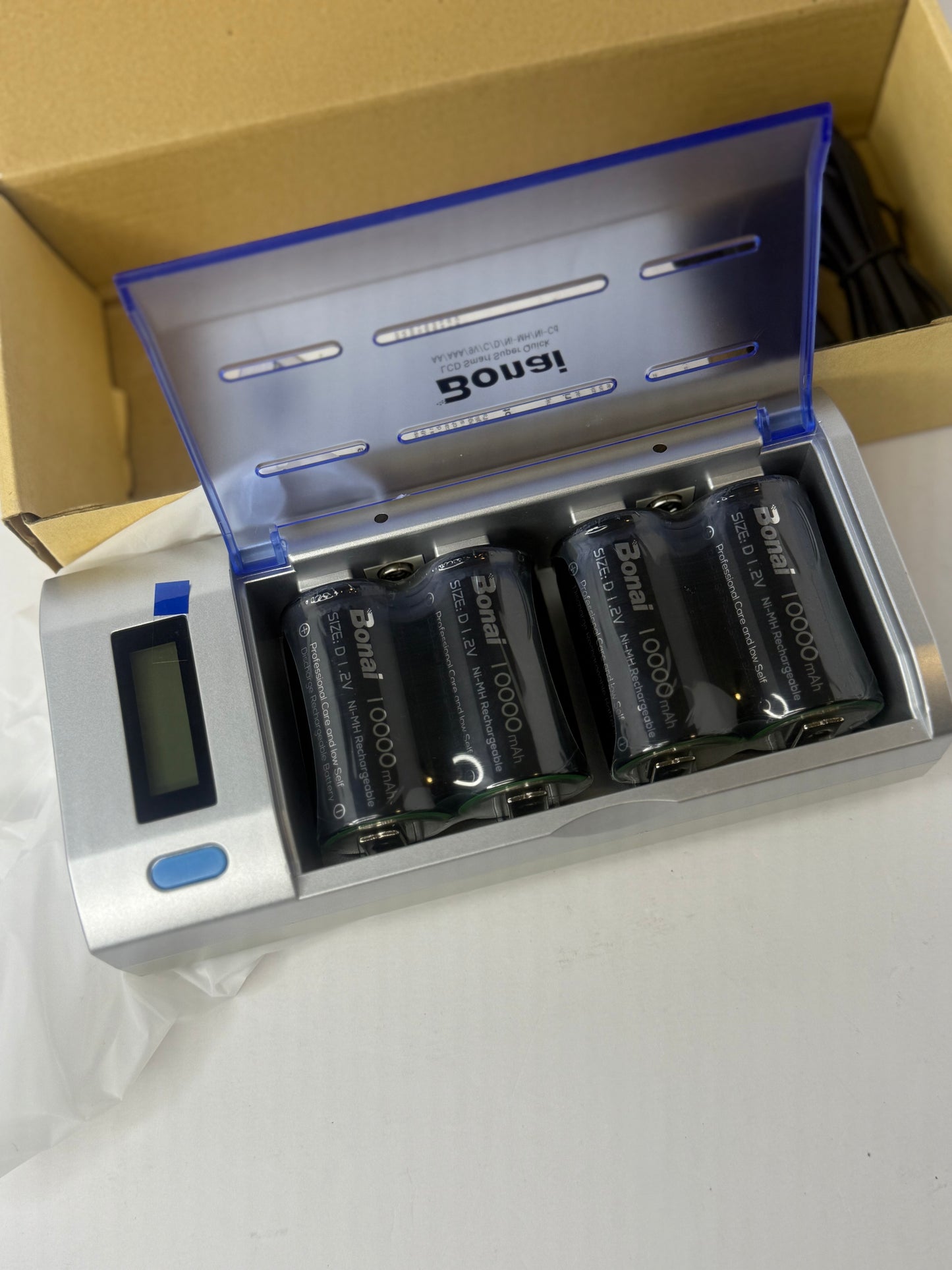 BONAI LCD Battery Charger for C D AA AAA NiMH NiCD & 9V Lithium Rechargeable Batteries with Discharge Function and AC Plug Fast Charging