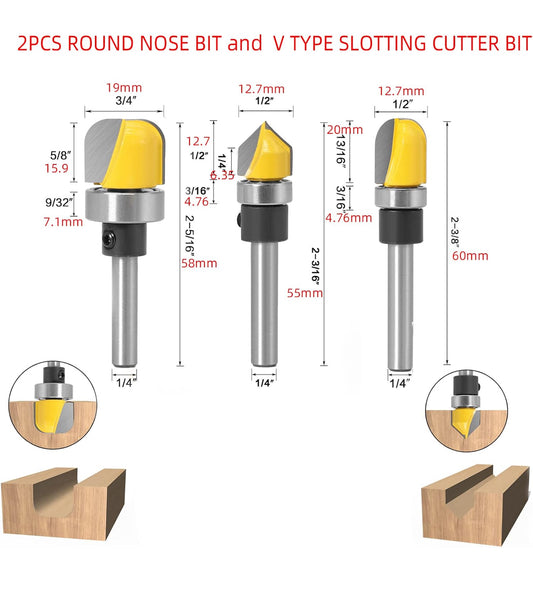 1/4 Shank 6PC Bearing Set Router Bit Template Router planing Head Set with Ball Bearing Engraving Router planing Head Wood Cutter Woodworking Tools Carving Cutting Tool - Flip It Now