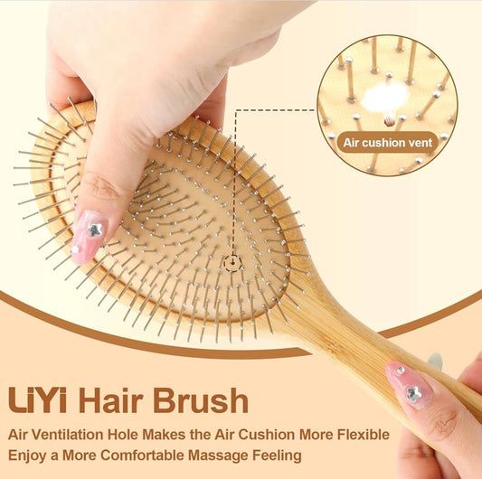 (3) assorted Bamboo Hair Brushes for Hair Growth with stainless Bristles, Detangler Wooden Brush for Massaging Scalp, Wooden Hairbrush with Ergonomic handle All Hair Types, Women, Men, and Kids - Flip It Now