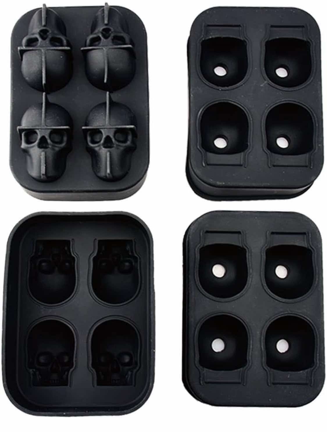 3D Skull Ice Mold (Pack of 2) Easy Release Silicone Mold,8 Cute and Funny Ice Skull for Whiskey,Cocktails and Juice Beverages,Black