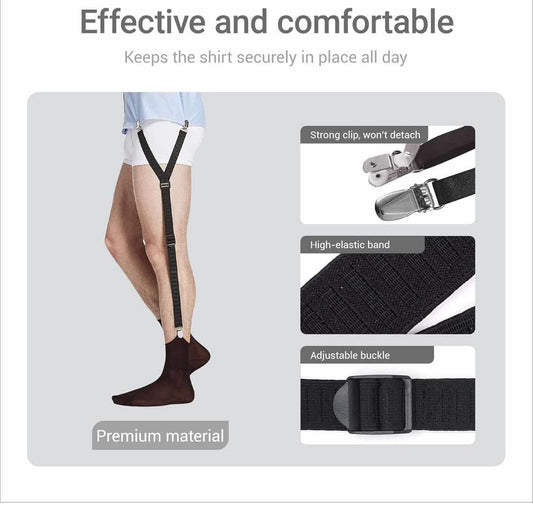 VVS Mens Shirt Stays Durable Elastic with Non-Slip Locking Clamps Adjustable Military Shirts Holder, Black, One Size - Flip It Now