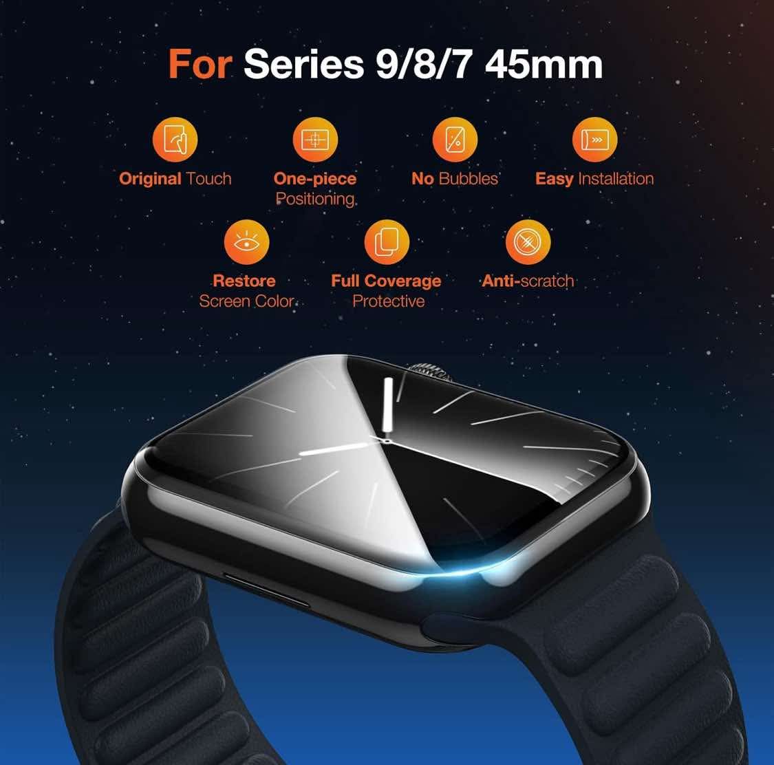Full Coverage Screen Protector for Apple Watch Series 9/8/7 41mm,Hard Protective Cover Film Installation Kit for Iwatch S9/S8/S7 41mm, Watch TPU Face Film