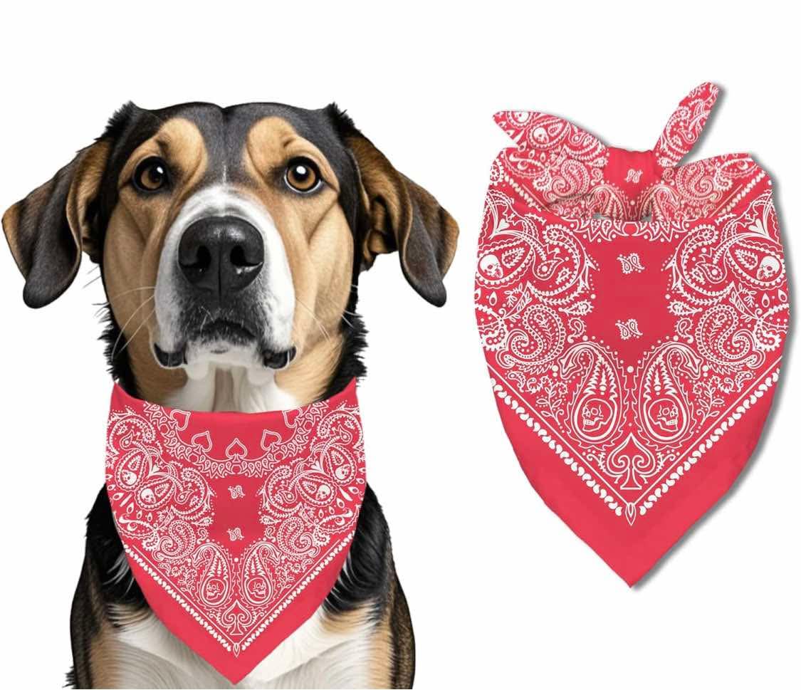 Pet Cowboy skeleton Halloween Dog Bandana, Pet Scarf, Pet Accessory Printed Bib, Square Adjustable Girl or Boy Dog Scarf