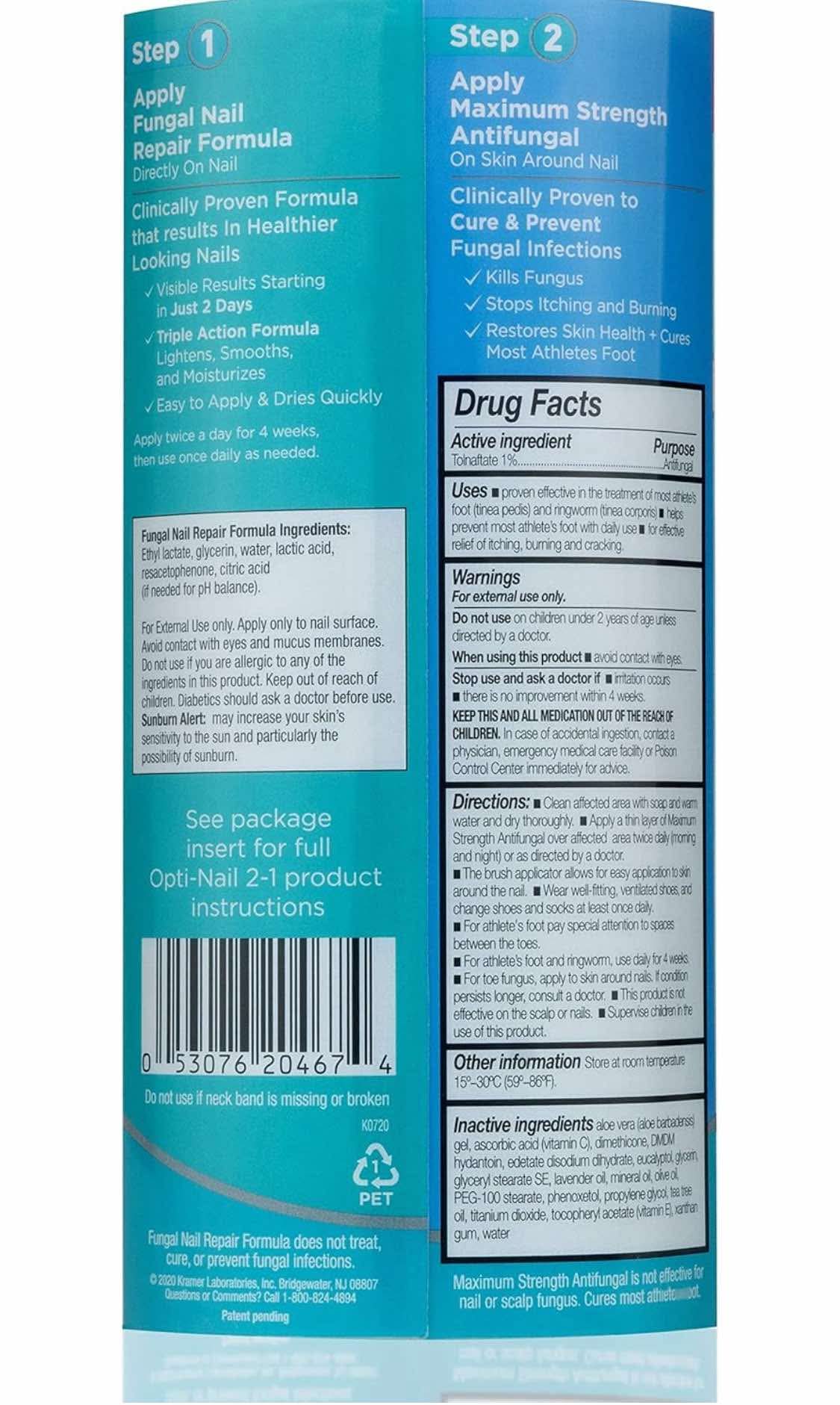 Opti-Nail 2-in-1 Fungal Nail Repair Plus Antifungal, Improves Nail Appearance and Kills Fungus Around Nail, 0.33814 Fl Oz