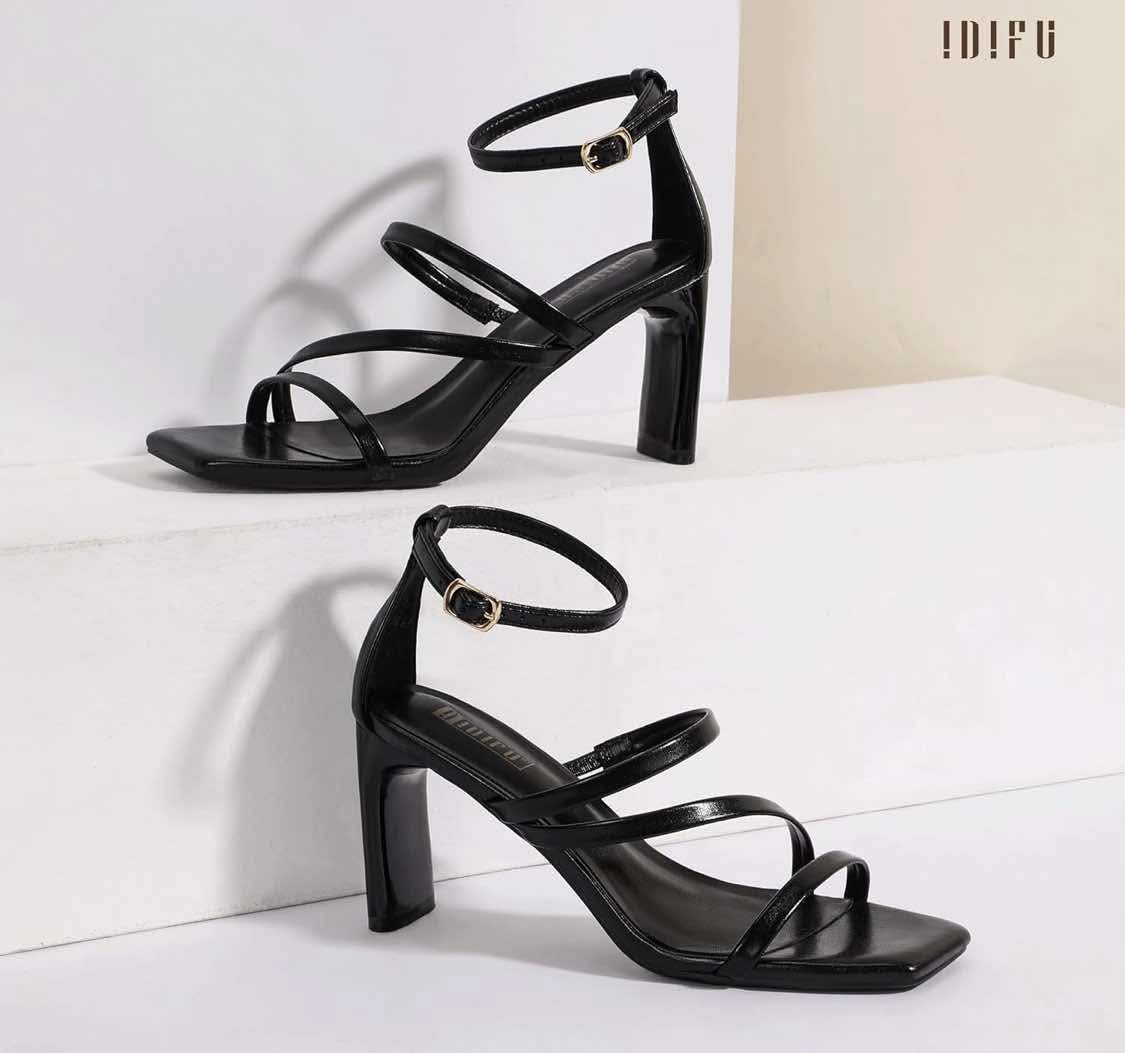 IDIFU IN3 Strappy Heels for Women Low Chunky Block Square Open Toe Heeled Sandals Wedding Bridal Bride Prom Party Dress Shoes Comfortable Dressy Formal Cute Ankle Strap Thick Heels