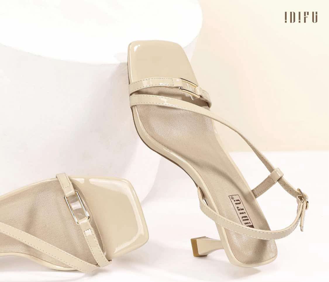IDIFU IN3 Kitten Heels Strappy Slingback Open Square Toe Short Low Small Heeled Sandals Wedding Bridal Prom Bride Bridesmaid Dress Shoes For Women Comfortable Work Cute Trendy Fashion Heels