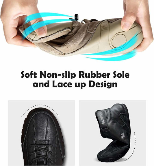 JishinGal Men's Casual Suede Lace Up Flats Chukka Ankle Boots,Handmade High Top high boots Outdoor Walking Sneakers Slip-on Lightweight Non-Slip Driving Chukka Boots - Flip It Now