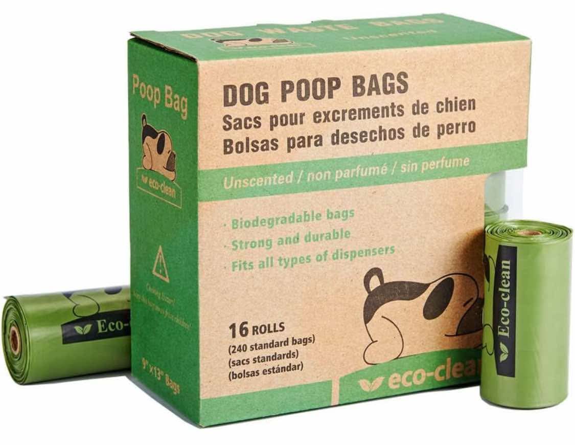 ECO-CLEAN Poop Bags Biodegradable, 16 Rolls/240 Bags, Dog Waste Bags, Unscented, Leak-Proof, Easy Tear- Off