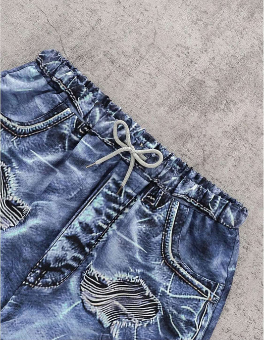 GORGLITTER Boy's 2 Piece Outfit Star Graphic Print Tee Shirt Elastic Waist Denim Short Sets - Flip It Now