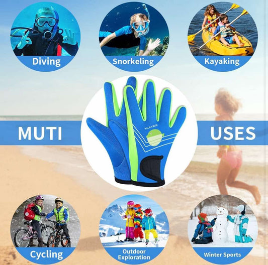 XUKER Neoprene Gloves for Kids, 2mm Wetsuit Dive Gloves Keep Warm for Diving Scuba Kayaking Snorkeling Swimming Water Sports - Flip It Now