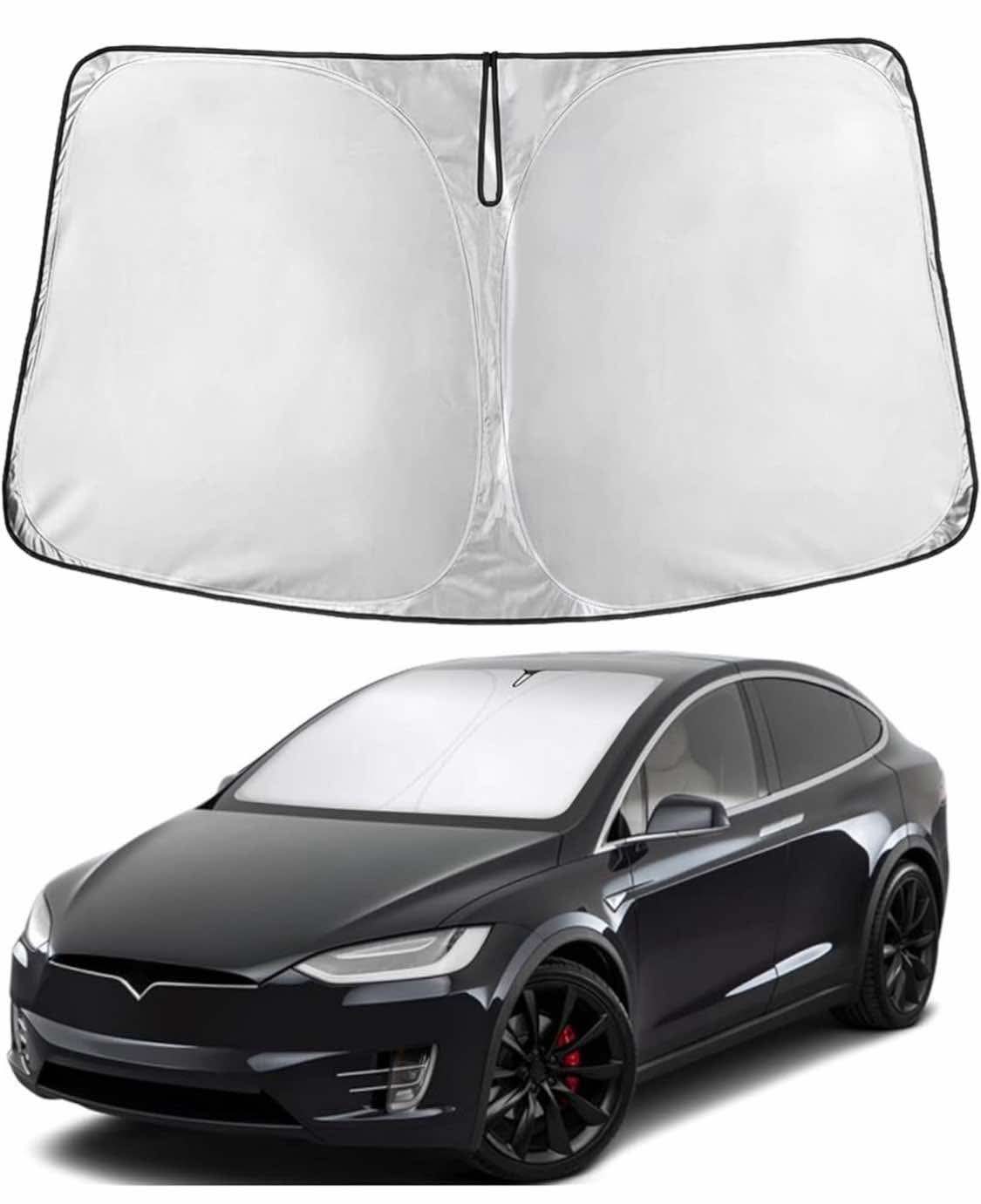 EcoNour Tesla Model X Windshield Sunshade (2016-2025) | Dual-Layer 210T Silver-Coated Material for Heat & Glare Protection | Foldable Front Window Shade | Interior Tesla Model X Accessory