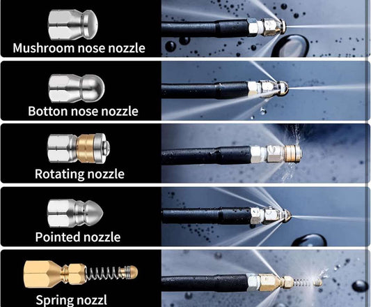 Sewer Jetter Kit for Pressure Washer, 75Ft X1/4" Water Jet Drain Cleaner Hose, Rotating and Button Nose Sewer Jetting Nozzles Waterproof Tape,Orifice 4.0 4.5,1/4 Inch NPT,5800 PSI - Flip It Now
