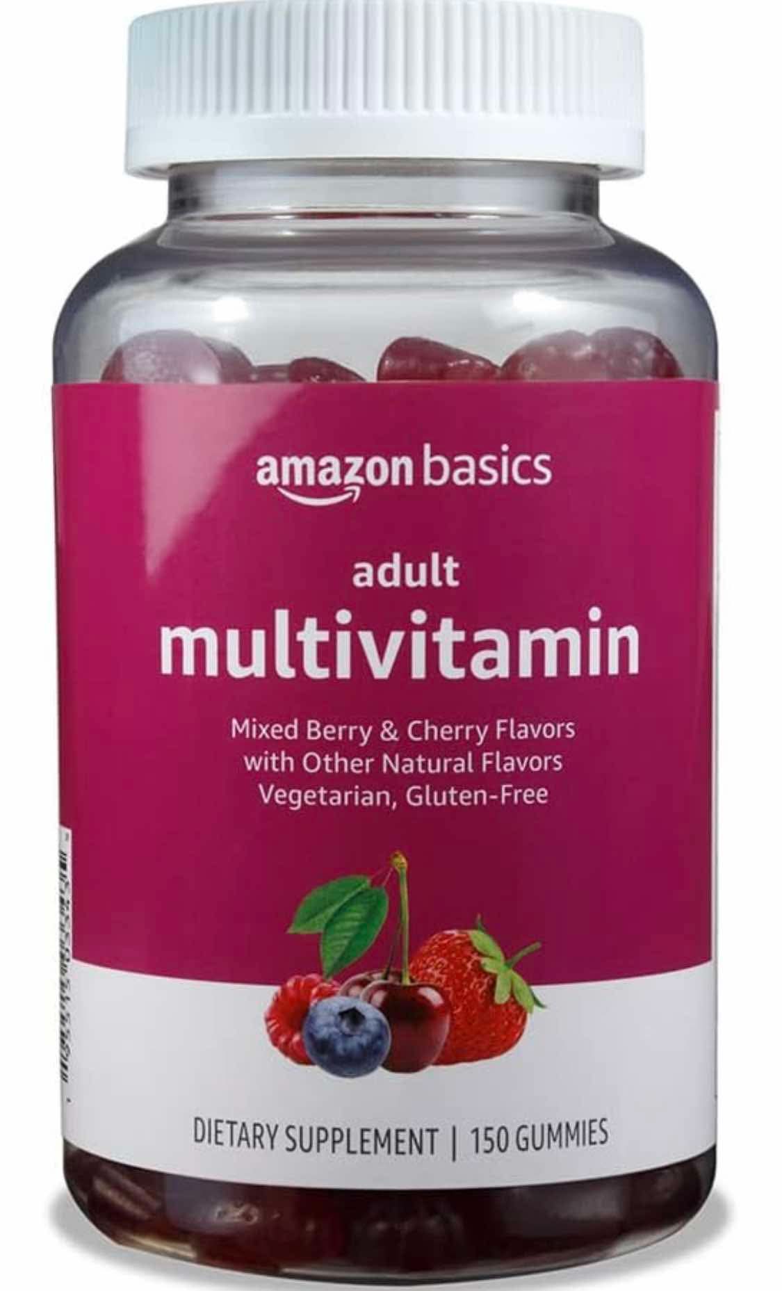 Amazon Basics Adult Multivitamin Gummies, Mixed Berry & Cherry, 150 Gummies, 75-Day Supply, Pack of 1 (Previously Solimo)