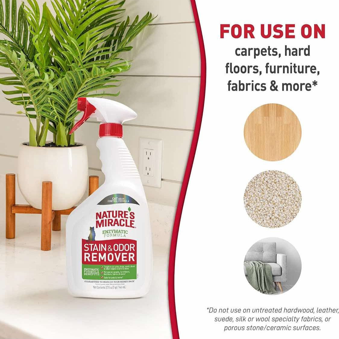 Nature's Miracle Stain and Odor Remover, Spot Stain and Pet Odor Eliminator, Enzymatic Formula, 32 Ounce Spray