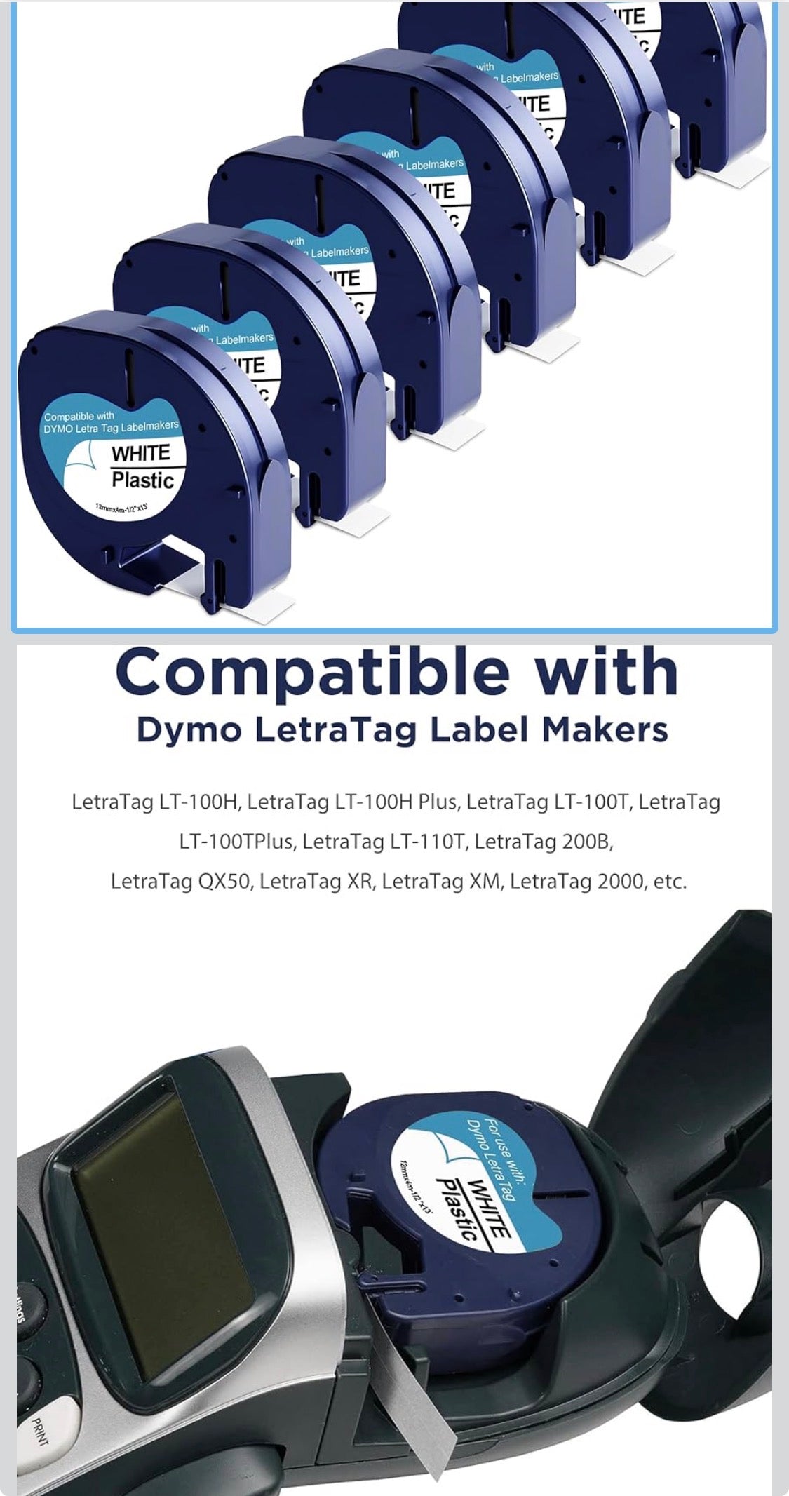 6-Pack 91331 Plastic White Label Tape Replacement for Dymo Letratag Refills 12mm x 4m 1/2 Inch x 13 Feet Work with DYMO LetraTag LT-100H LT-100T QX50 Label Makers - Flip It Now