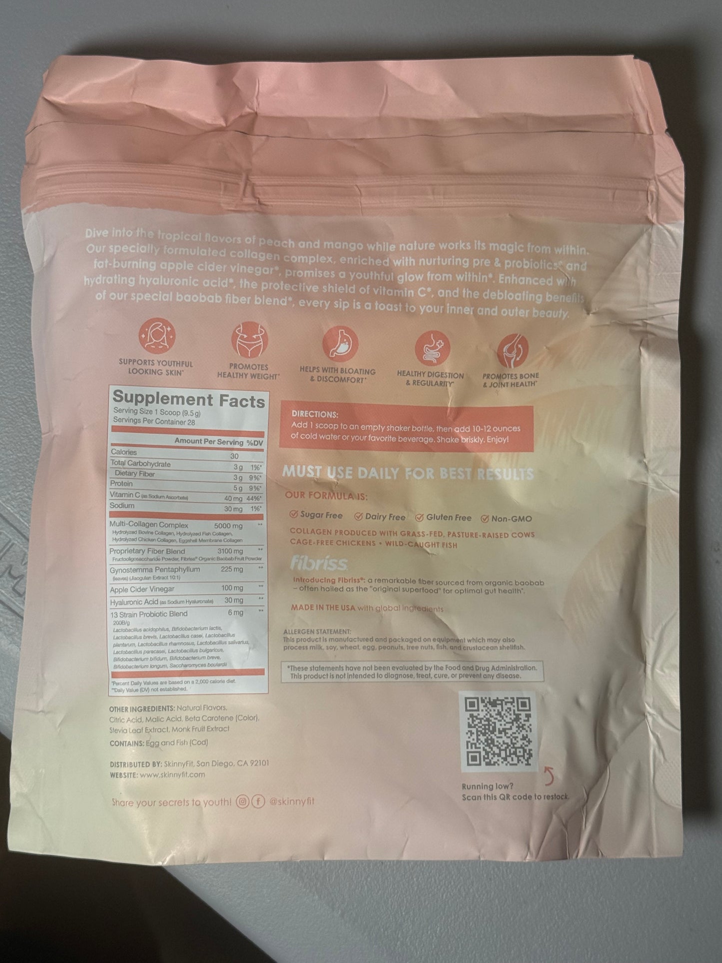 skinnyfit Super Youth Multi-Collagen Peptides Peach Mango Exp 06/2027
