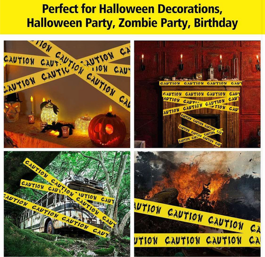 (2)Halloween Decorations Caution Tape, Halloween Caution Tape Self Adhesive Yellow Warning Tape for Halloween Decorations Birthday Party Workplace Zombie Banner Door - 82.02ft x 1.89"