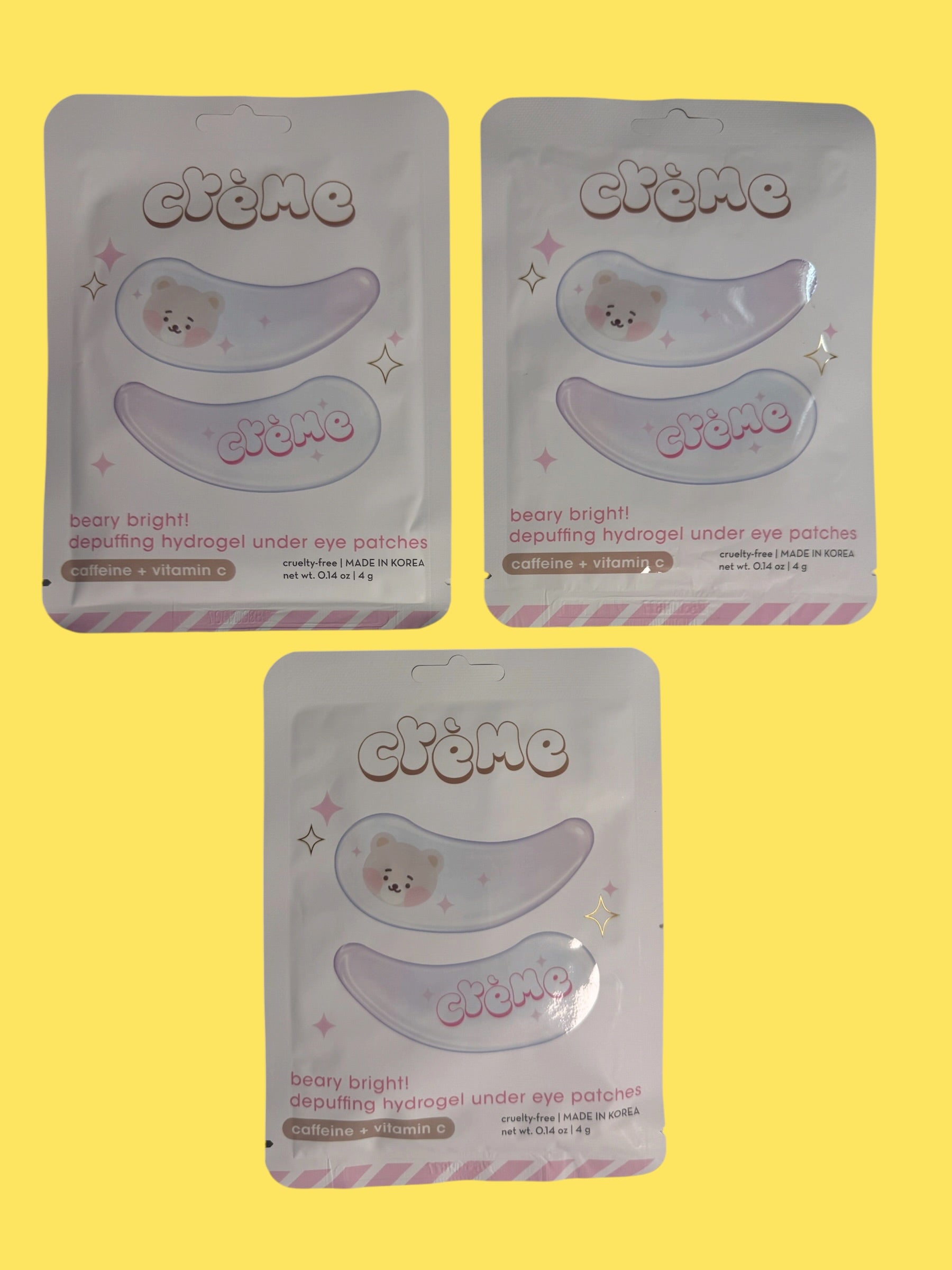 Lot of (3)The Creme Shop Beary Bright Depuffing Hydrogel Under Eye Patches Caffeine Vit C - Flip It Now