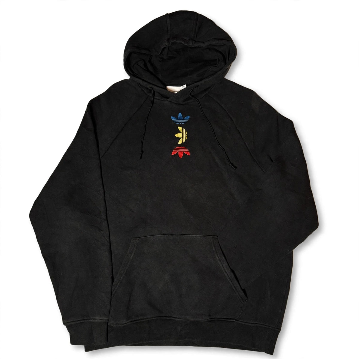 Adidas Originals Hoodie Size M Black Rainbow Trefoil Stack Front Back Print - Flip It Now