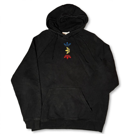 Adidas Originals Hoodie Size M Black Rainbow Trefoil Stack Front Back Print - Flip It Now