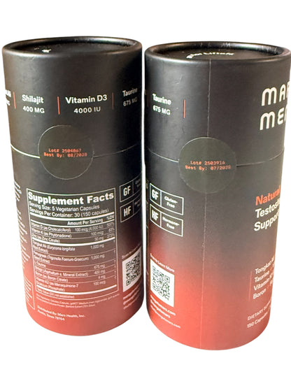 MARS
mEnO
Natural
Testosterone
Support*
longkat Ali + Shilajit Taurine + Vitamin D
Vitamin K1 & K2 + Zinc
Boron + Fenugreek
DIETARY SUPPLEMENT
150 Capsules | 30-Day Supply x(2)