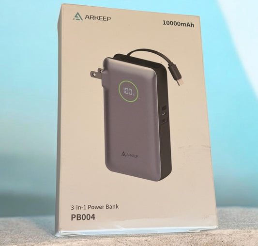 Arkeep Nano Power Bank, 10,000mAh Portable Charger with Built-in USB-C Cable, 30W Recharging, 38W Max Output with USB-C&A, for iPhone 17/16/15 Series, MacBook, Galaxy, AirPods, and More - Flip It Now