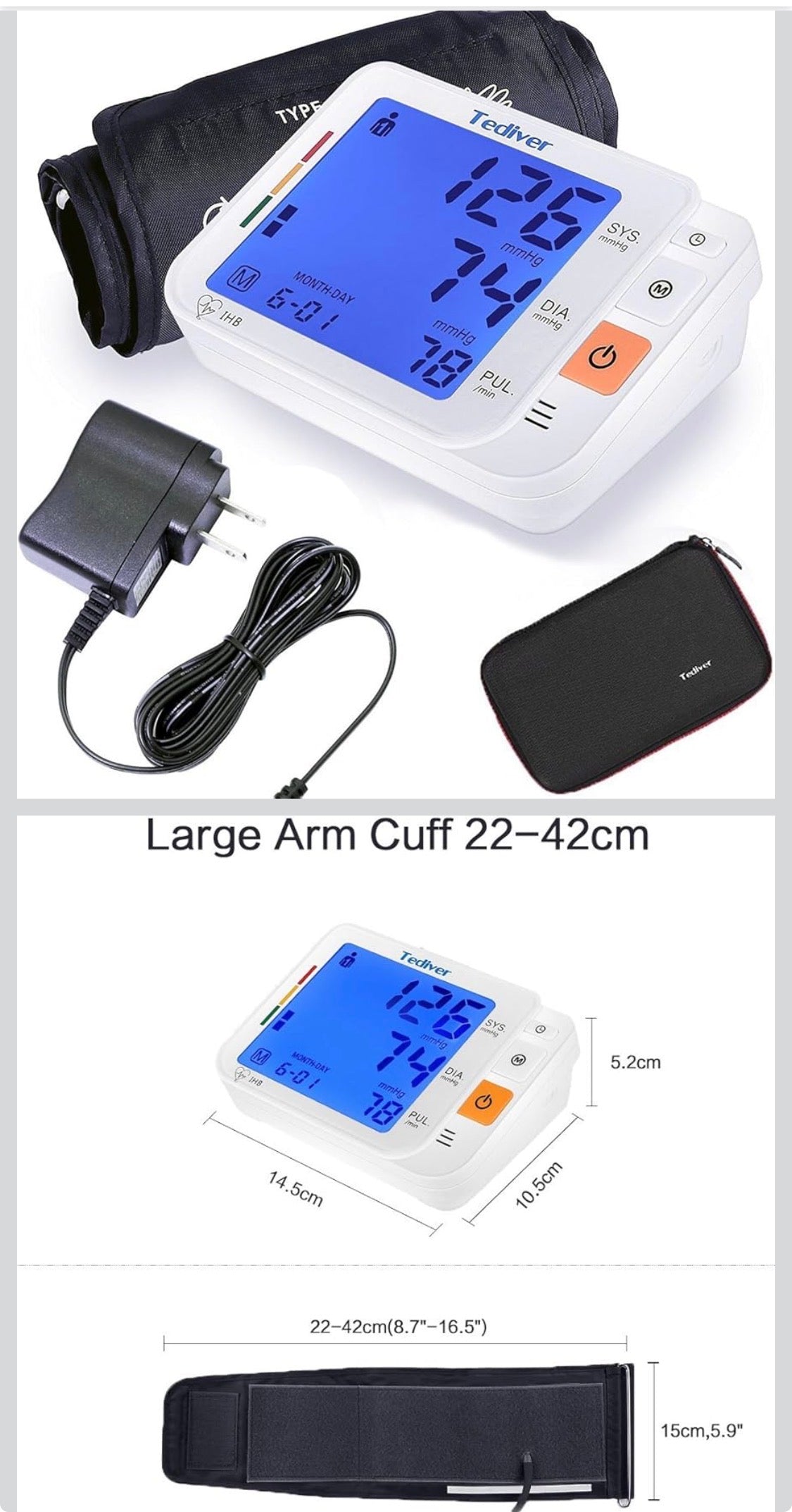 Digital Blood Pressure Monitor, Large Cuff 0.7-1.3 Feet, Electric Upper Arm Blood Pressure Machine with Electric Powered Charger and Device Case, Backlight LCD Screen, - Flip It Now