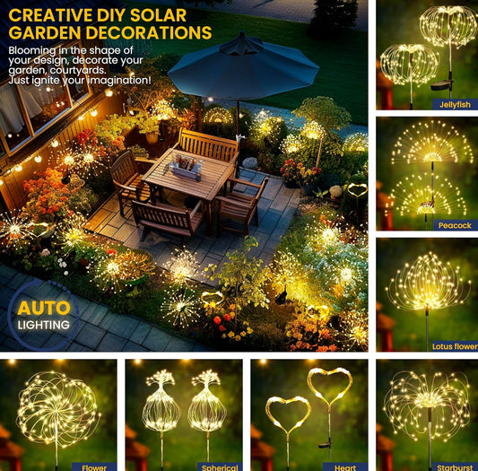 GIGALUMI Garden Decor Outdoor Lights 120LED 2Pack, Solar Garden Lights for Christmas Outside Fairy Firework Decorative,Solar Powered for Yard Pathway Flowerbed Planter Balcony Patio Decor (Warm White - Flip It Now