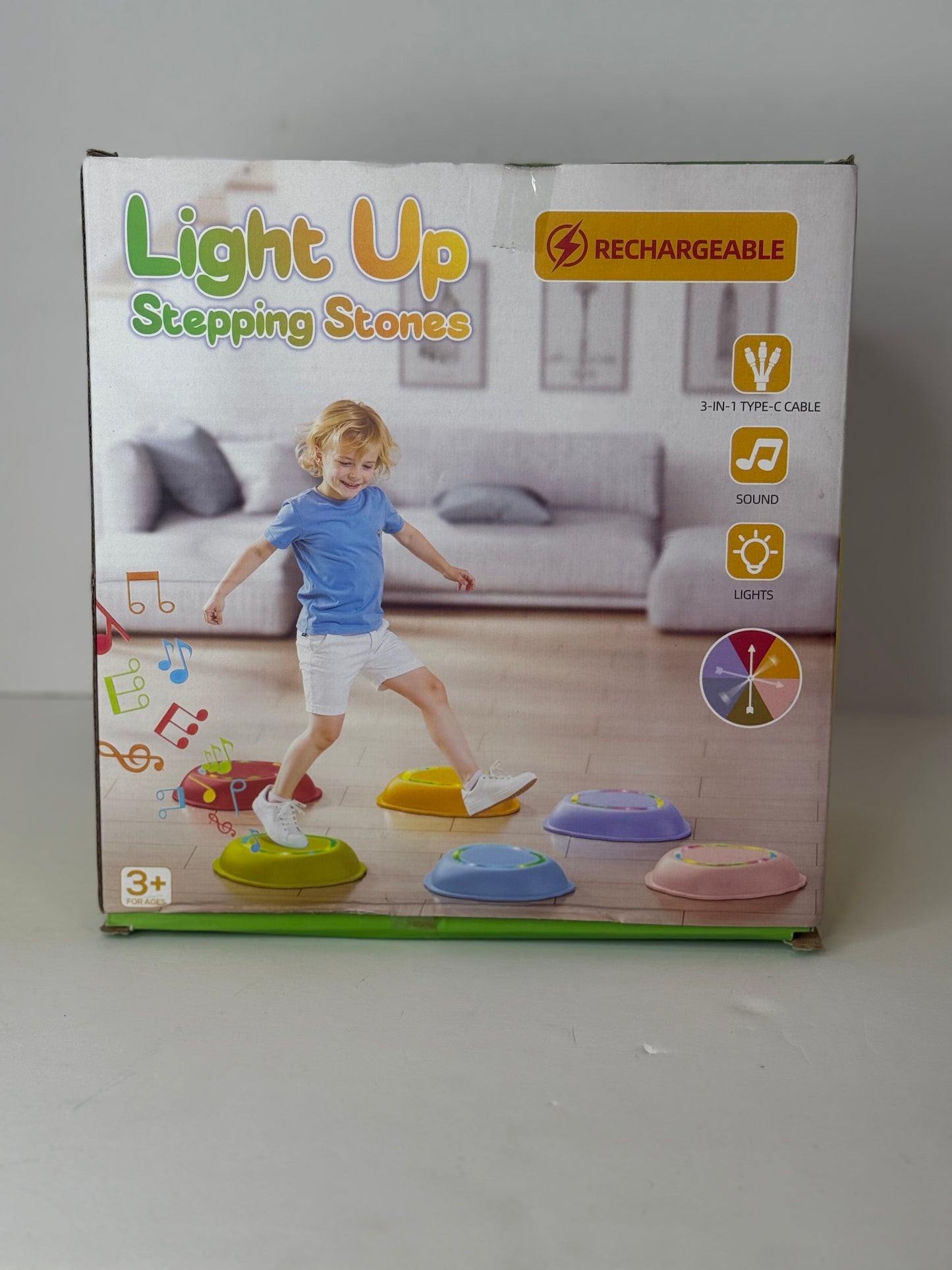 Rechargeable Stepping Stones for Kids, 6pcs Music and Light Up Anti-Slip Balance Sensory Toys for Toddler, Kids Indoor and Outdoor Play Equipment, Birthday Gifts Toys for 3 4 5+ Year Old Kids