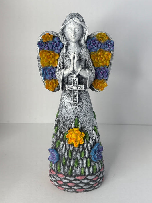 Angel Garden Statues Outdoor Solar Decor Gifts for Women Cross Praying for Cemetery Backyard Lawn Yard Decoration（10.24inch） - Flip It Now