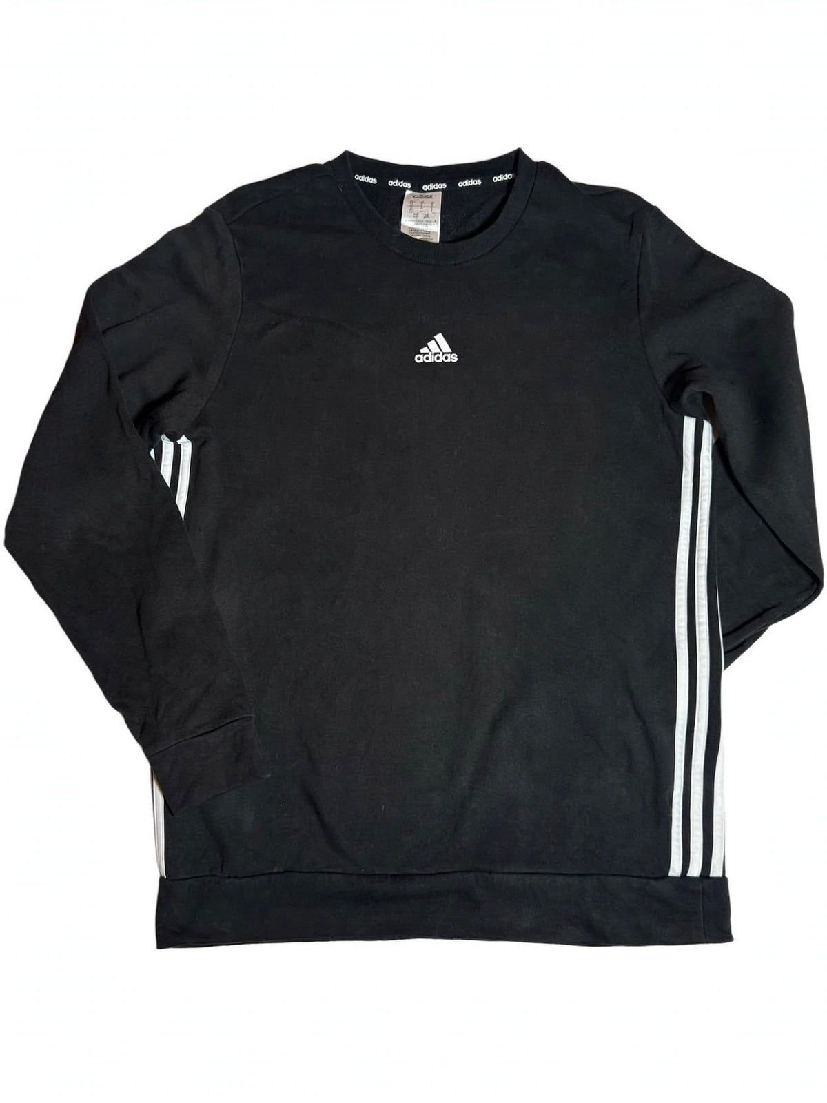 Adidas 3-Stripe Crewneck Sweatshirt Black White - Essentials Fleece - Size L - Good - Flip It Now