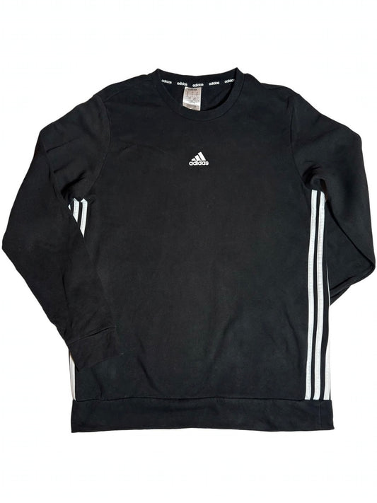 Adidas 3-Stripe Crewneck Sweatshirt Black White - Essentials Fleece - Size L - Good - Flip It Now