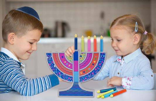 Rite Lite My Play Wooden Menorah with Removable Wooden Candles - Colorful Chanukah Menorah for Kids Hanukkah Gifts Decorations Centerpiece, Jewish Holiday Party Favors