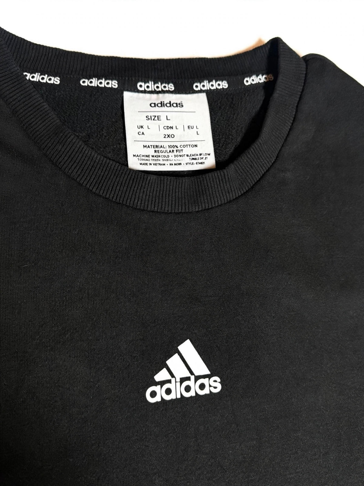 Adidas 3-Stripe Crewneck Sweatshirt Black White - Essentials Fleece - Size L - Good - Flip It Now