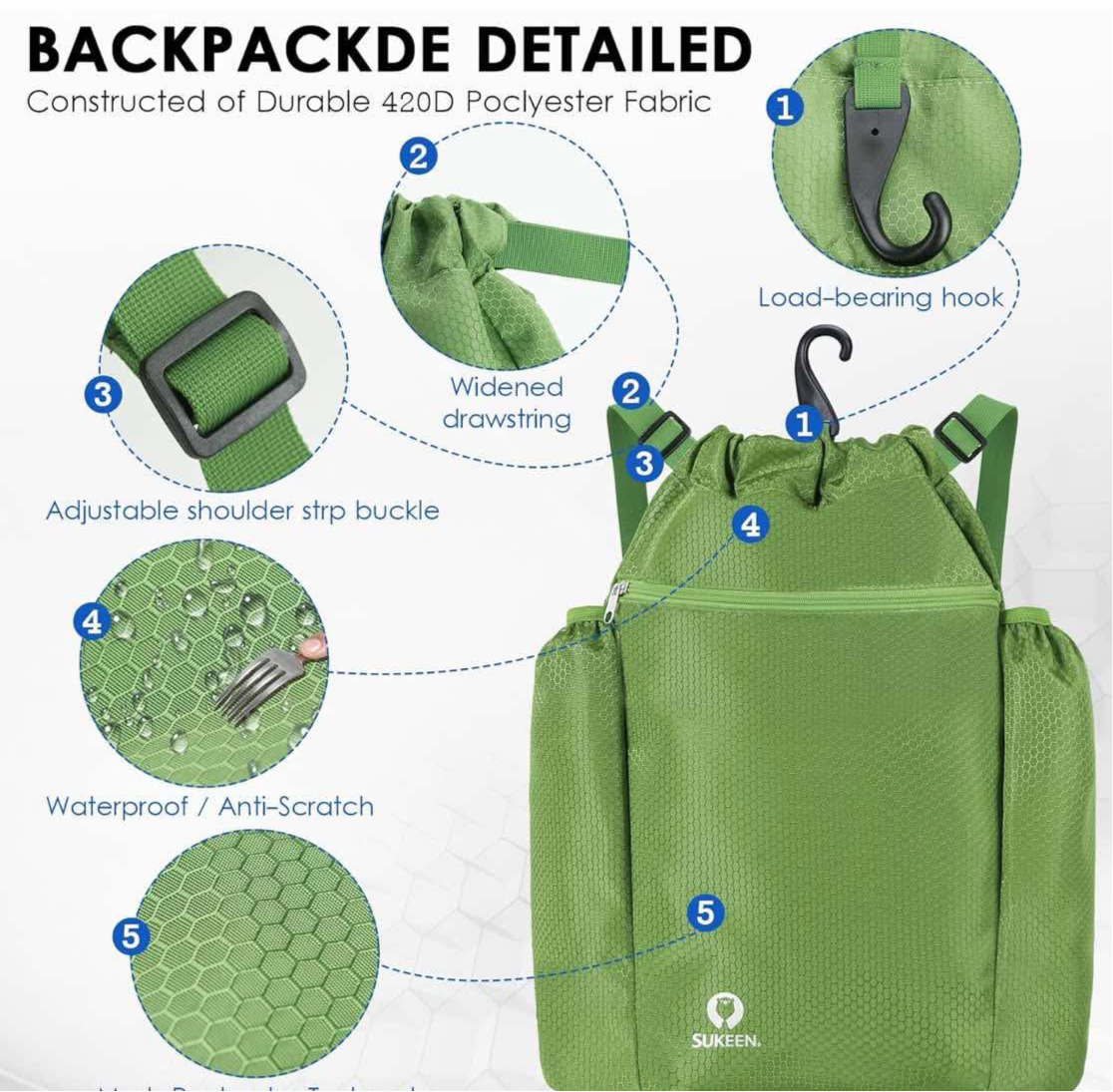 Sukeen Drawstring Backpack Swim Bag Lightweight String Backpack for Beach Pickleball Swimming Pool Gym Workout Gear Sport