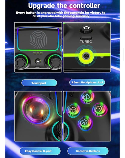 Wireless Controller For PS-5/PC/MAC/iOS/Android/Steam Deck, Gamepad with 7 Variable Color RGB Lights/Hall Effect Joystick/Dual Vibration/Turbo/Programmable/Headset Jack/Touchpad/1500 mAh Battery