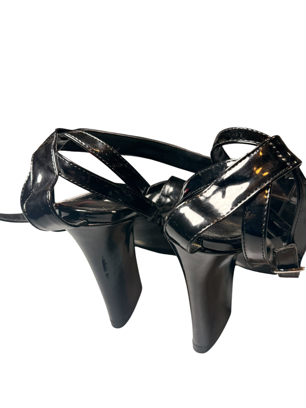 Alexander McQueen Black Patent Leather Ankle Strap Block Heel Sandals Size 39 - Flip It Now