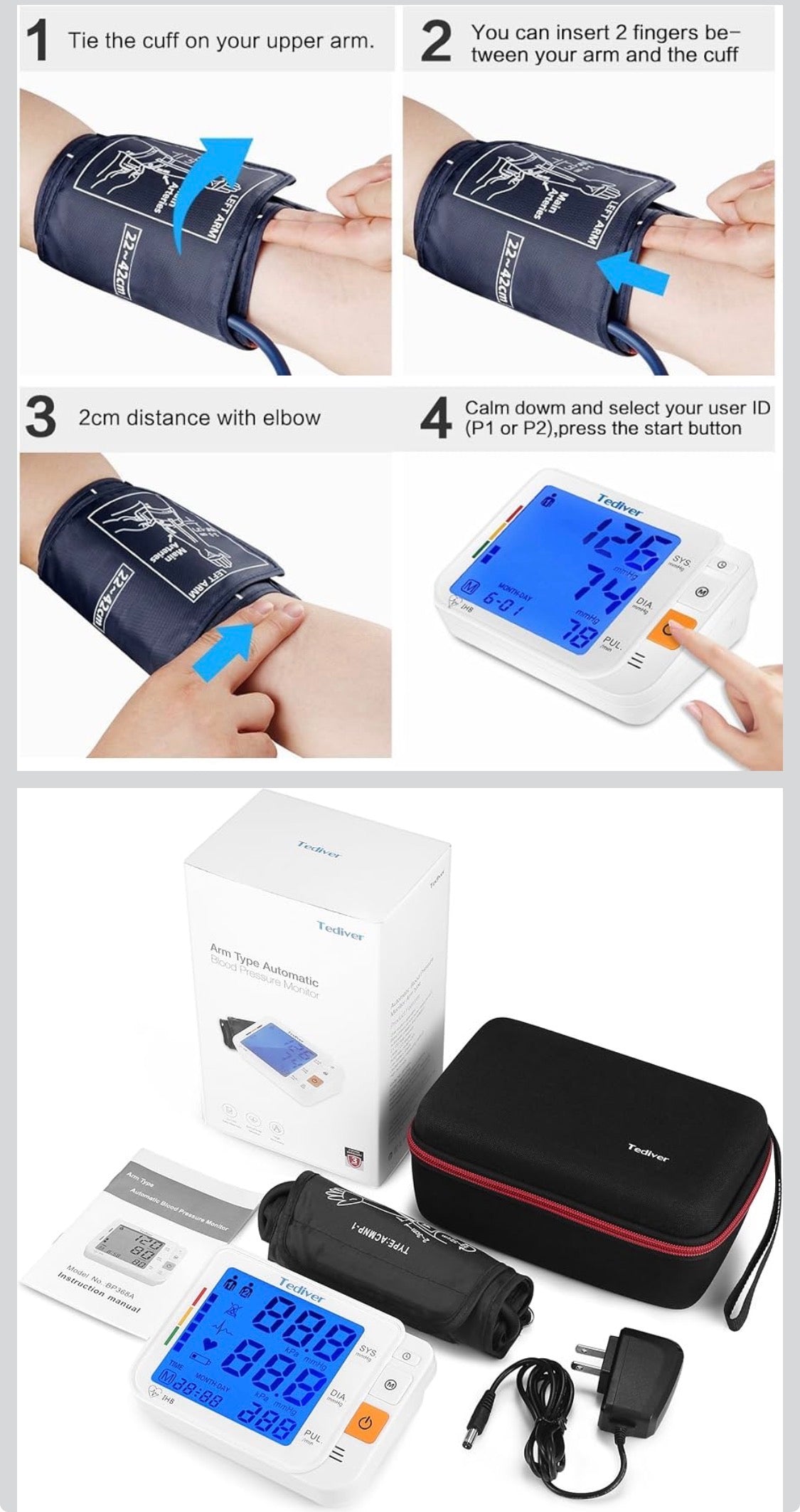 Digital Blood Pressure Monitor, Large Cuff 0.7-1.3 Feet, Electric Upper Arm Blood Pressure Machine with Electric Powered Charger and Device Case, Backlight LCD Screen, - Flip It Now