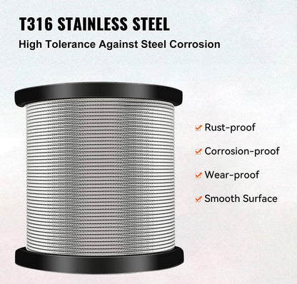 1/8 Stainless Steel Cable Railing, 7x7 Strand Construction, 600FT