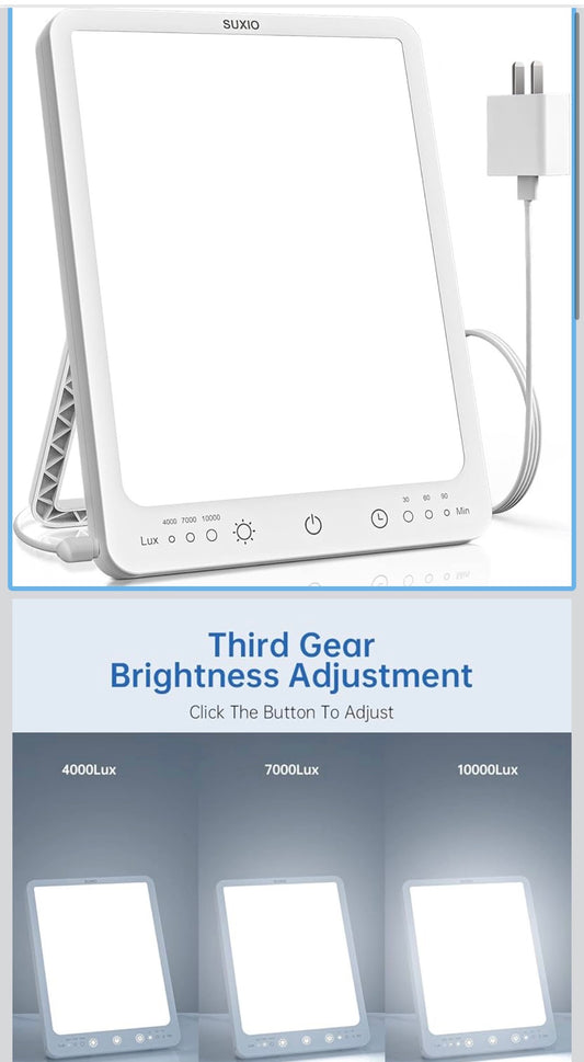 SUXIO Light Therapy Lamp - 10000 Lux Therapy Lights Lamp, 3 Timer & Mode Sunlight Lamp, Memory Function Daylight Lamp, Portable Light Box Therapy Use As Lift Mood, Happy Lamp for Home/Office/Travel
