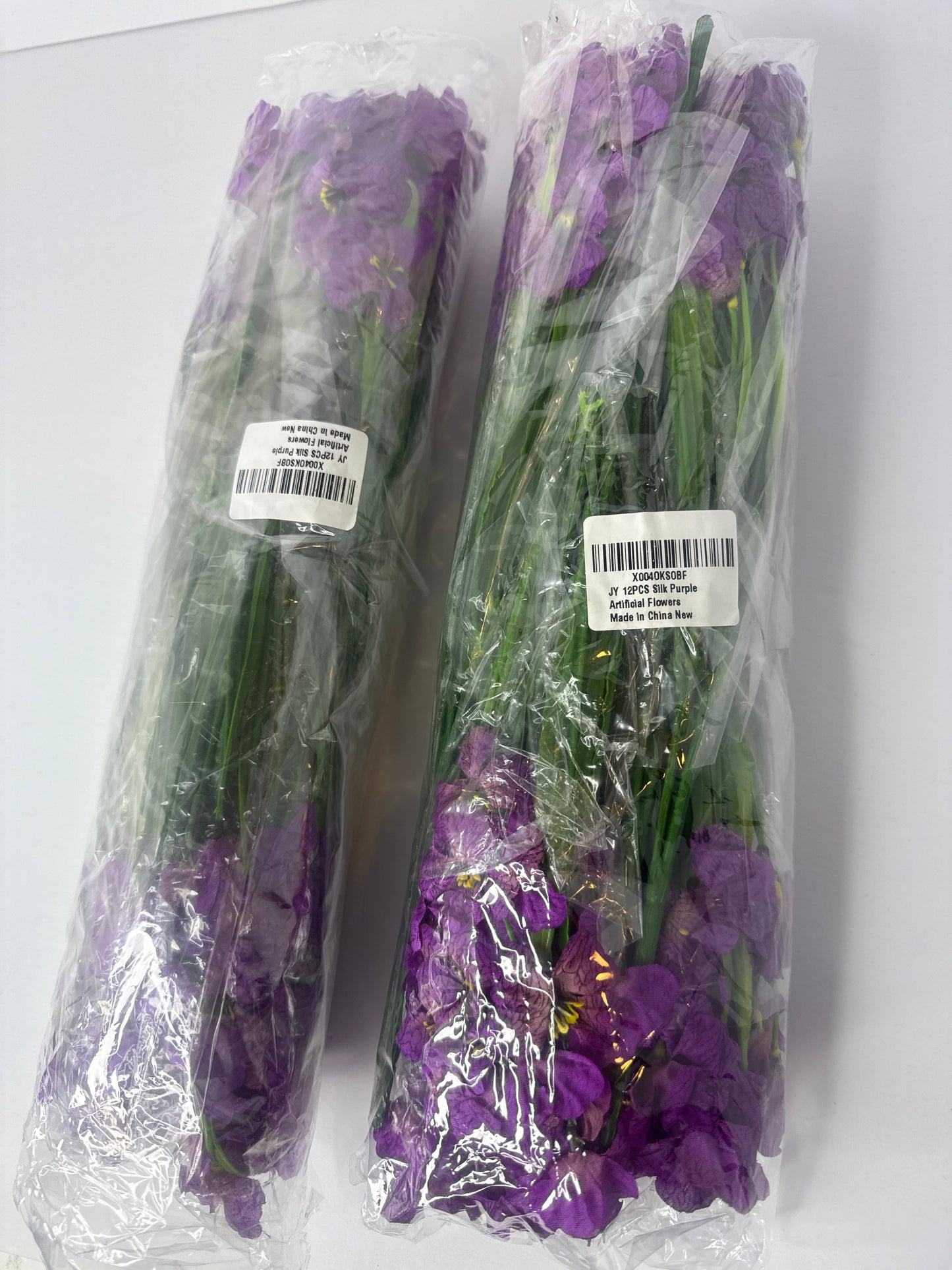 (2) 12 Bundles Artificial Flowers Outdoor UV Resistant Fake Flowers No Fade Plastic Plants Garden Porch Window Box Decorating (Purple