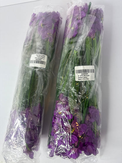 (2) 12 Bundles Artificial Flowers Outdoor UV Resistant Fake Flowers No Fade Plastic Plants Garden Porch Window Box Decorating (Purple